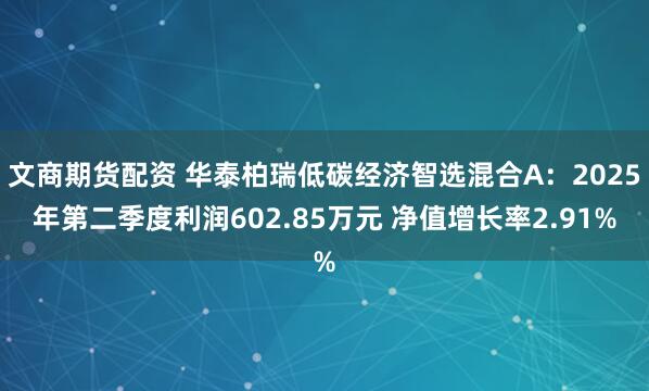 文商期货配资 华泰柏瑞低碳经济智选混合A：2025年第二季度利润602.85万元 净值增长率2.91%