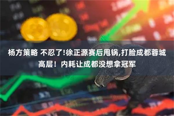 杨方策略 不忍了!徐正源赛后甩锅,打脸成都蓉城高层！内耗让成都没想拿冠军